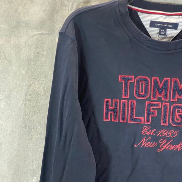 TOMMY HILFIGER Men's Navy Crewneck Slater Embroidered Logo Patch Sweatshirt SZ L - Picture 3 of 10